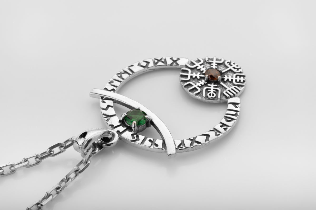 vkngjewelry Pendant Crescent Amulet Silver Pendant with Vegvisir