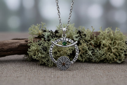 vkngjewelry Pendant Crescent Amulet Silver Pendant with Vegvisir