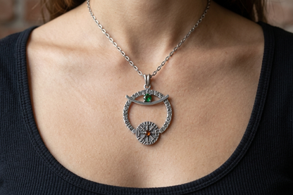 vkngjewelry Pendant Crescent Amulet Silver Pendant with Vegvisir