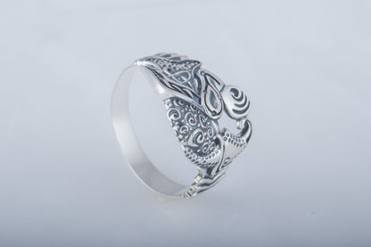 vkngjewelry Ring Handcrafted Designed Raven Sterling Silver Ring