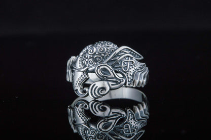 vkngjewelry Ring Handcrafted Designed Raven Sterling Silver Ring