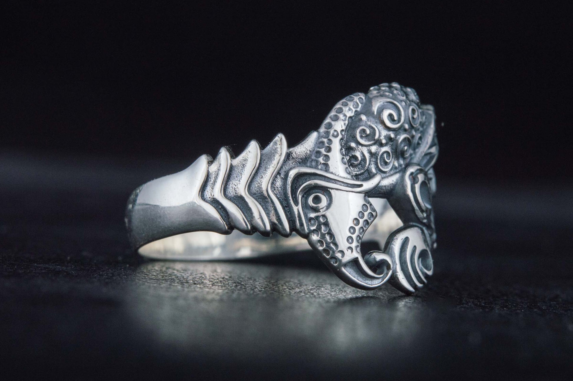 vkngjewelry Ring Handcrafted Designed Raven Sterling Silver Ring