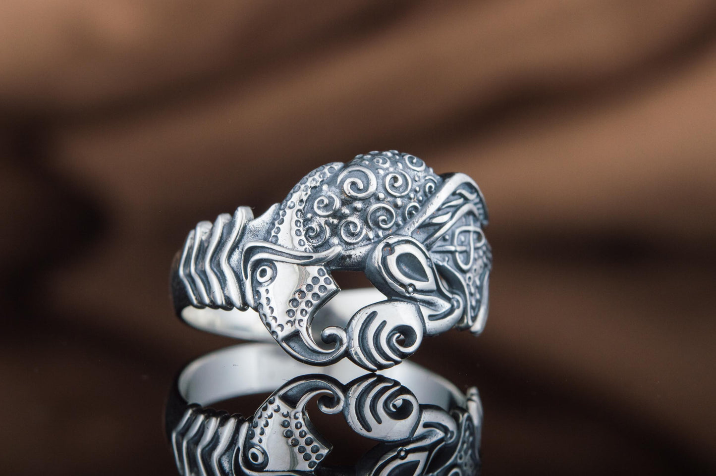 vkngjewelry Ring Handcrafted Designed Raven Sterling Silver Ring