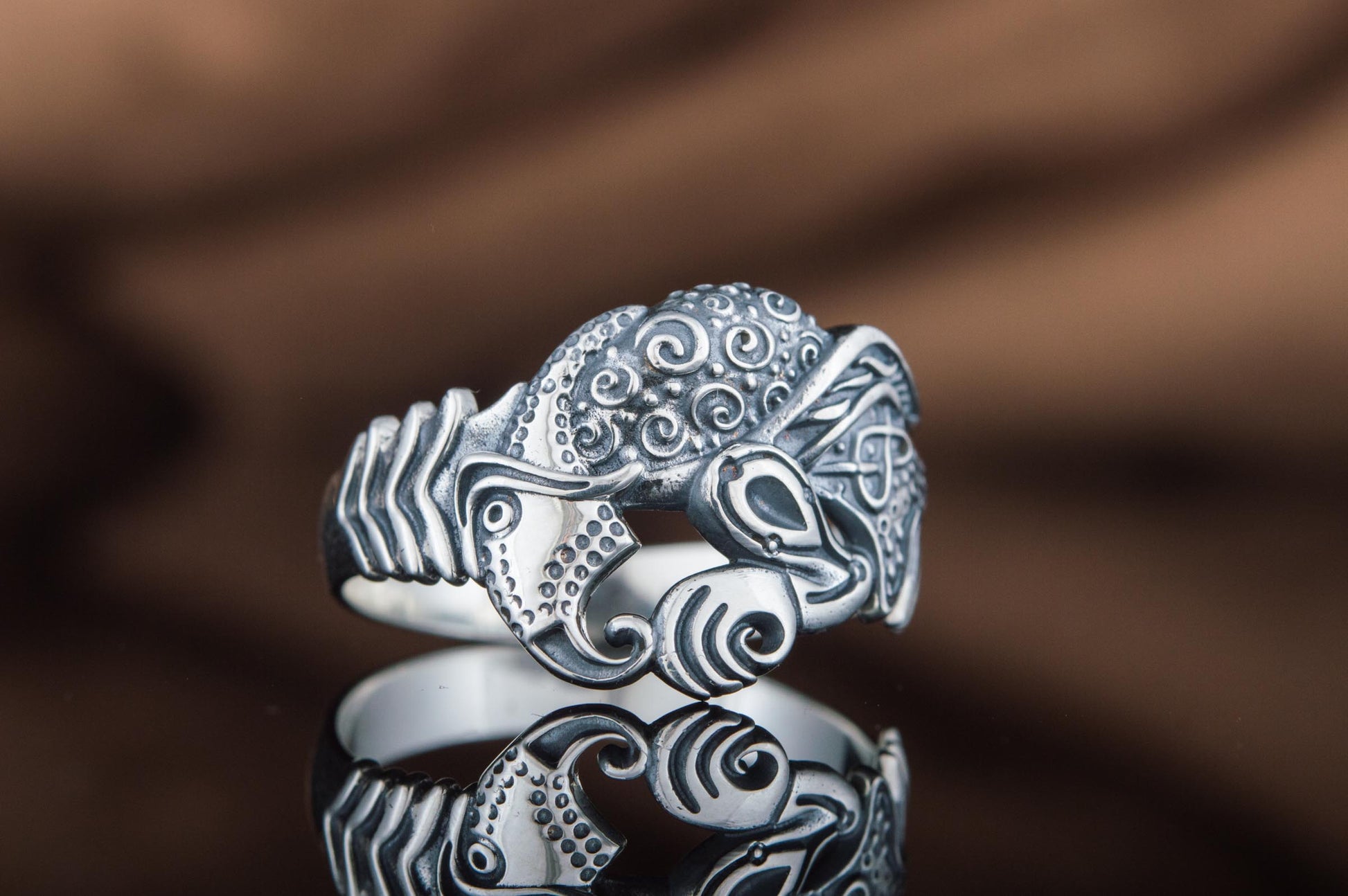 vkngjewelry Ring Handcrafted Designed Raven Sterling Silver Ring
