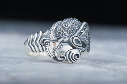 vkngjewelry Ring Handcrafted Designed Raven Sterling Silver Ring