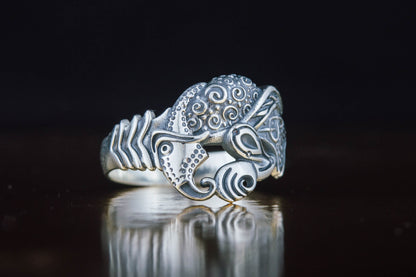 vkngjewelry Ring Handcrafted Designed Raven Sterling Silver Ring
