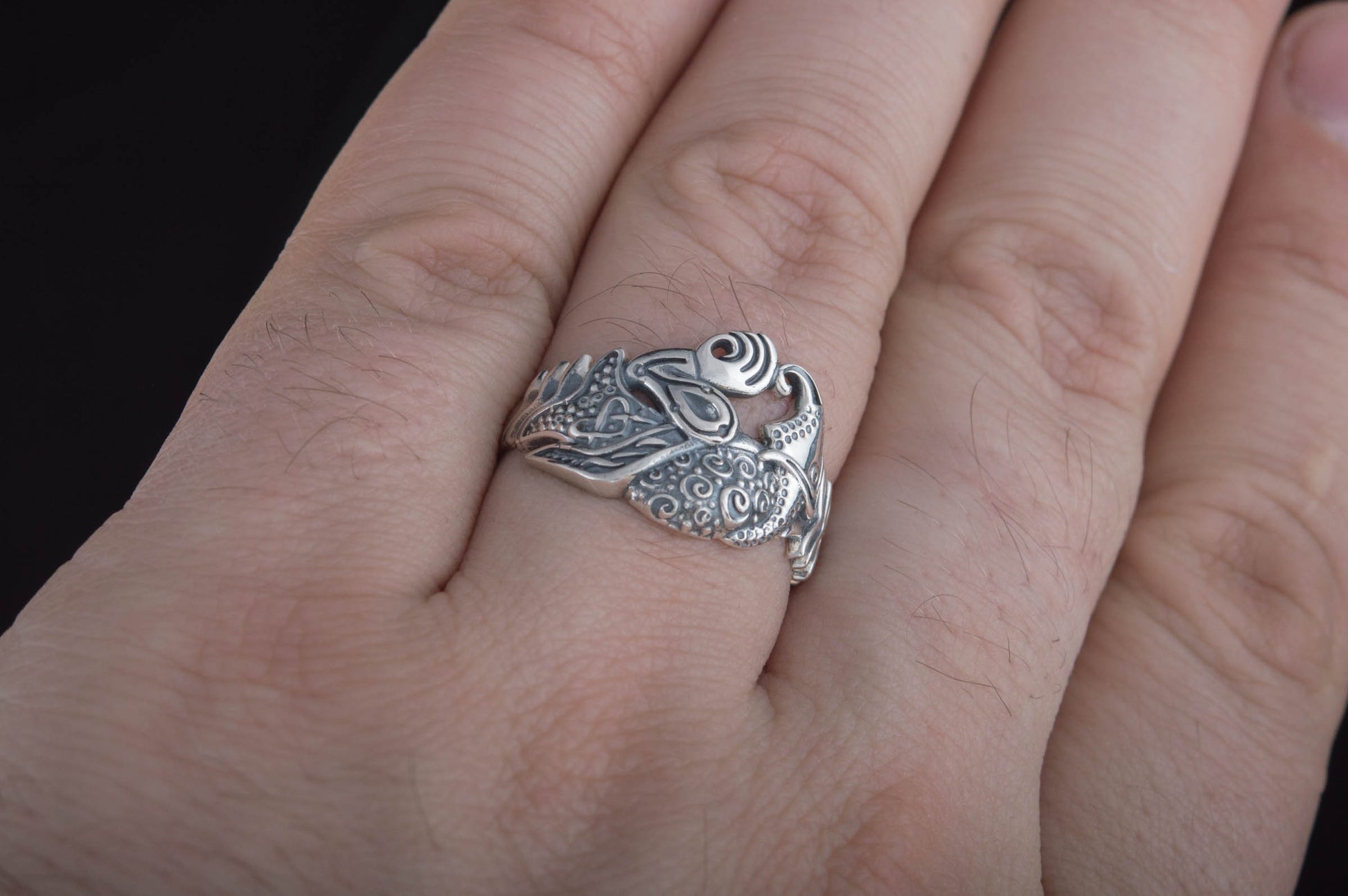 vkngjewelry Ring Handcrafted Designed Raven Sterling Silver Ring