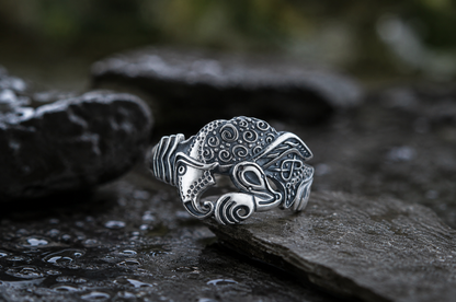 vkngjewelry Ring Handcrafted Designed Raven Sterling Silver Ring