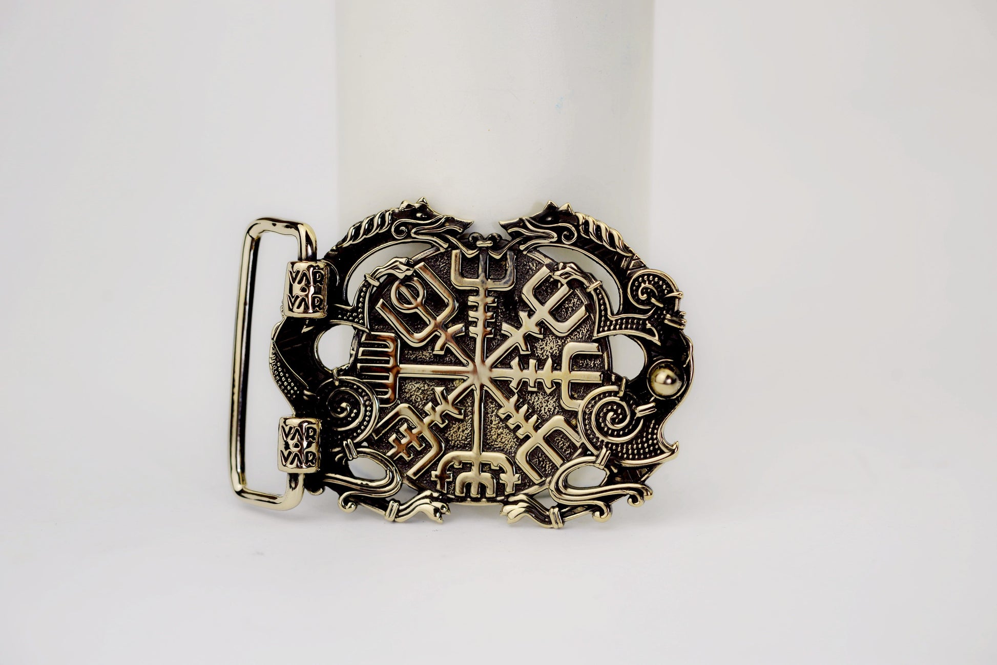 vkngjewelry Belt Double-Sided Solid Brass Viking Helm of Awe Belt Buckle