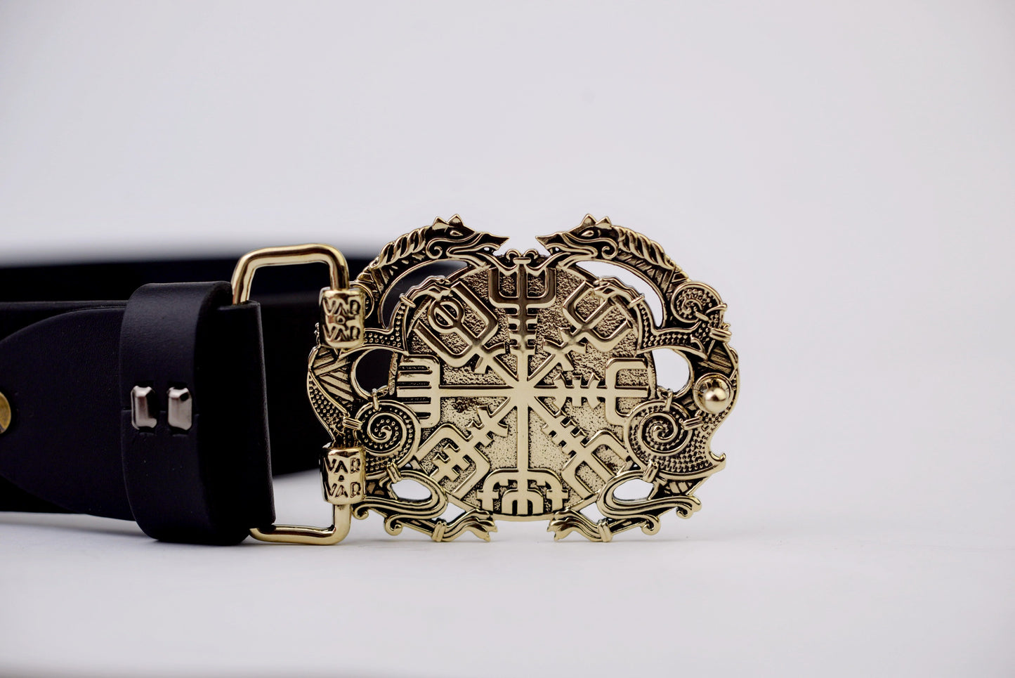 vkngjewelry Belt Double-Sided Solid Brass Viking Helm of Awe Belt Buckle