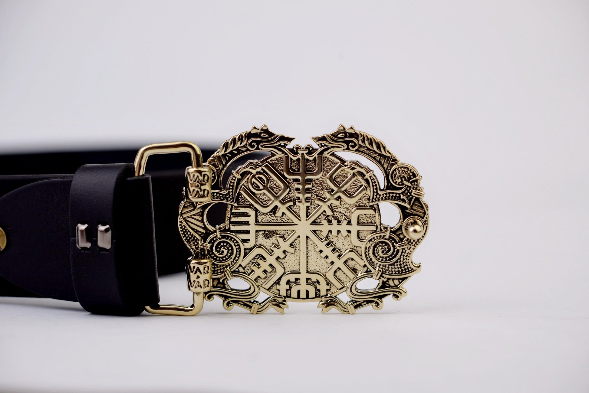 vkngjewelry Belt Double-Sided Solid Brass Viking Helm of Awe Belt Buckle