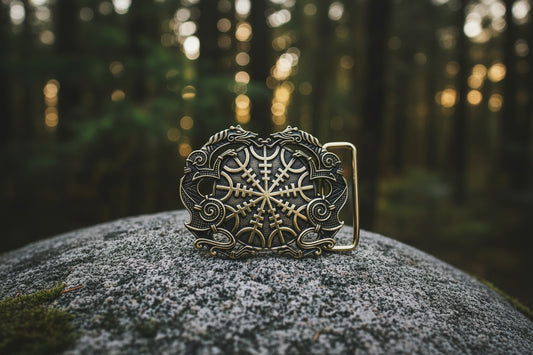 vkngjewelry Belt Double-Sided Solid Brass Viking Helm of Awe Belt Buckle