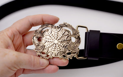 vkngjewelry Belt Double-Sided Solid Brass Viking Helm of Awe Belt Buckle