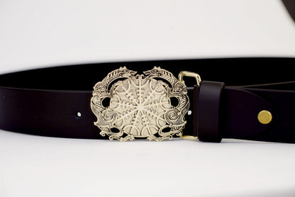 vkngjewelry Belt Double-Sided Solid Brass Viking Helm of Awe Belt Buckle