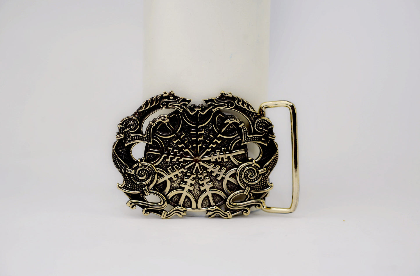 vkngjewelry Belt Double-Sided Solid Brass Viking Helm of Awe Belt Buckle