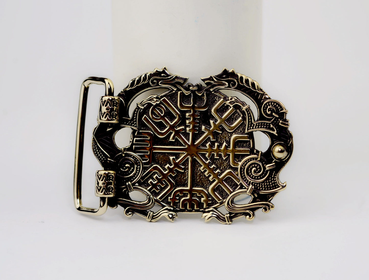 vkngjewelry Belt Double-Sided Solid Brass Viking Helm of Awe Belt Buckle