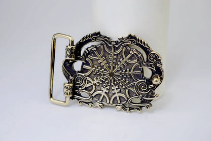 vkngjewelry Belt Double-Sided Solid Brass Viking Vegvisir Belt Buckle