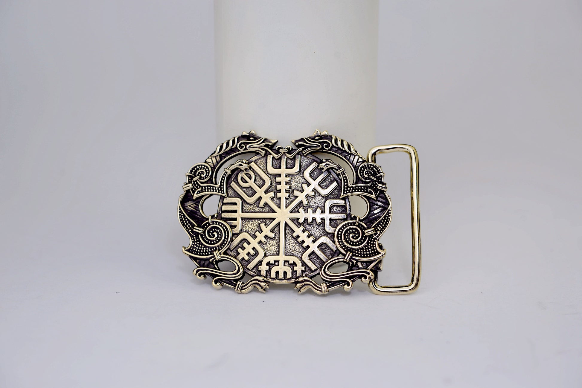 vkngjewelry Belt Double-Sided Solid Brass Viking Vegvisir Belt Buckle