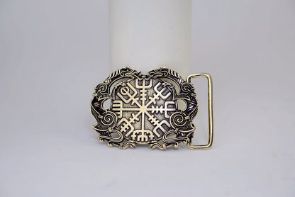 vkngjewelry Belt Double-Sided Solid Brass Viking Vegvisir Belt Buckle