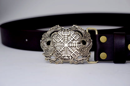 vkngjewelry Belt Double-Sided Solid Brass Viking Vegvisir Belt Buckle