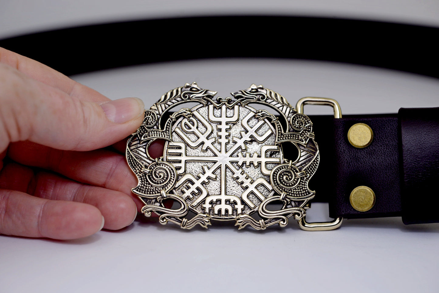 vkngjewelry Belt Double-Sided Solid Brass Viking Vegvisir Belt Buckle