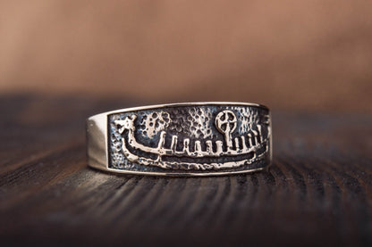 vkngjewelry Ring Handcrafted  Drakkar Symbol Bronze Handcrafted Ring
