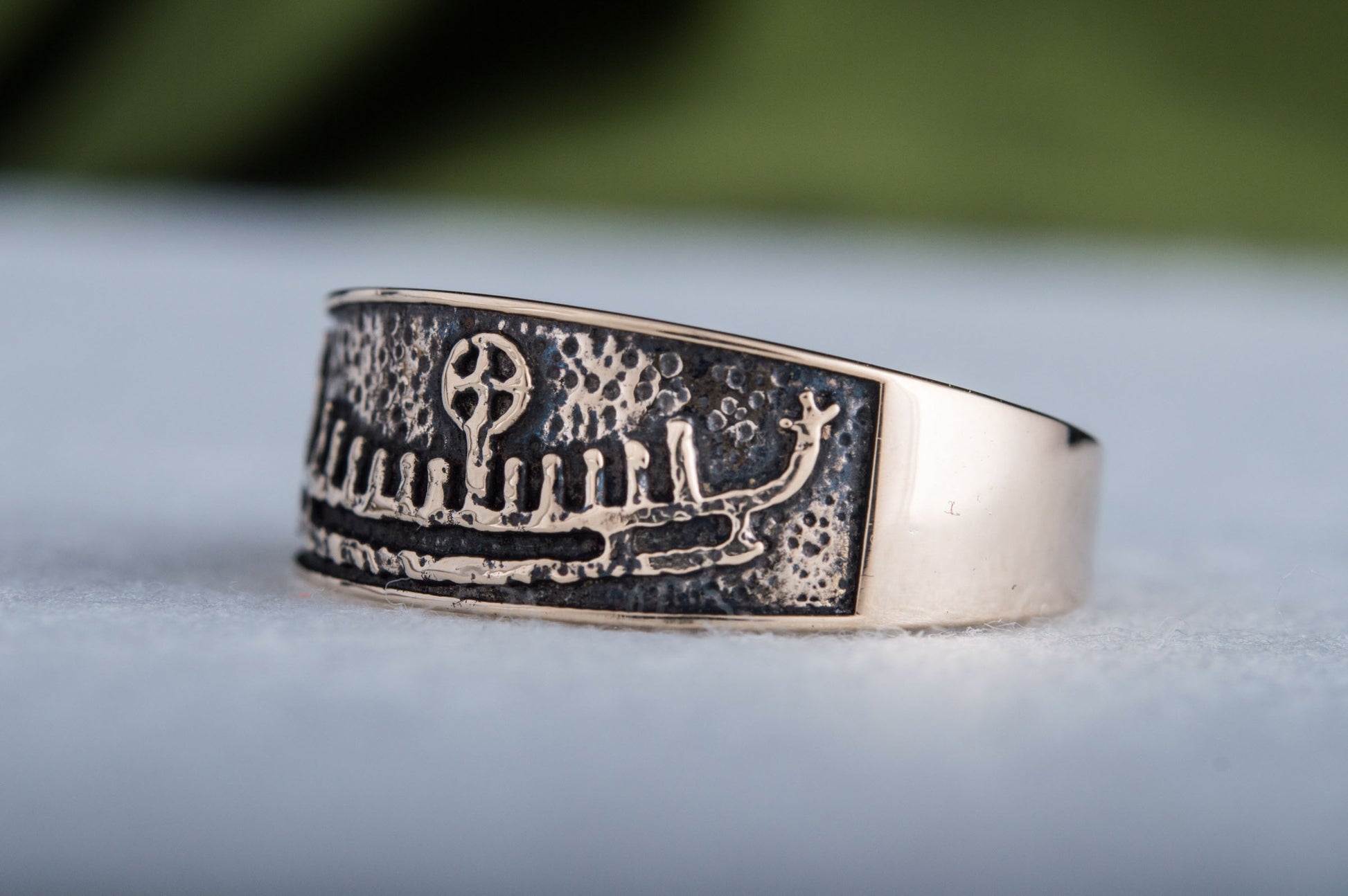 vkngjewelry Ring Handcrafted  Drakkar Symbol Bronze Handcrafted Ring
