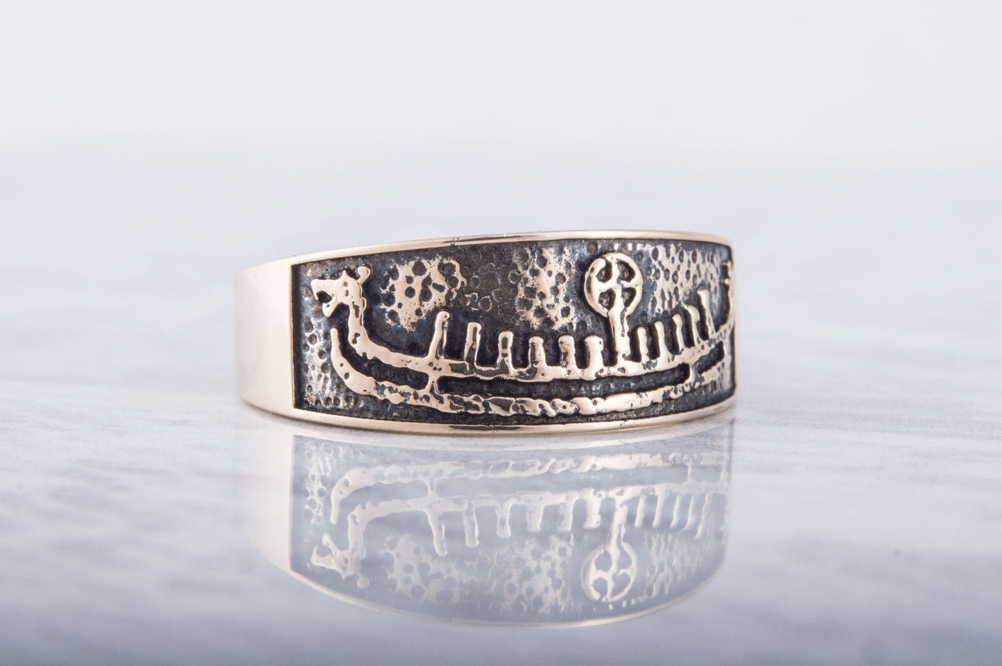 vkngjewelry Ring Handcrafted  Drakkar Symbol Bronze Handcrafted Ring