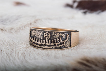 vkngjewelry Ring Handcrafted  Drakkar Symbol Bronze Handcrafted Ring