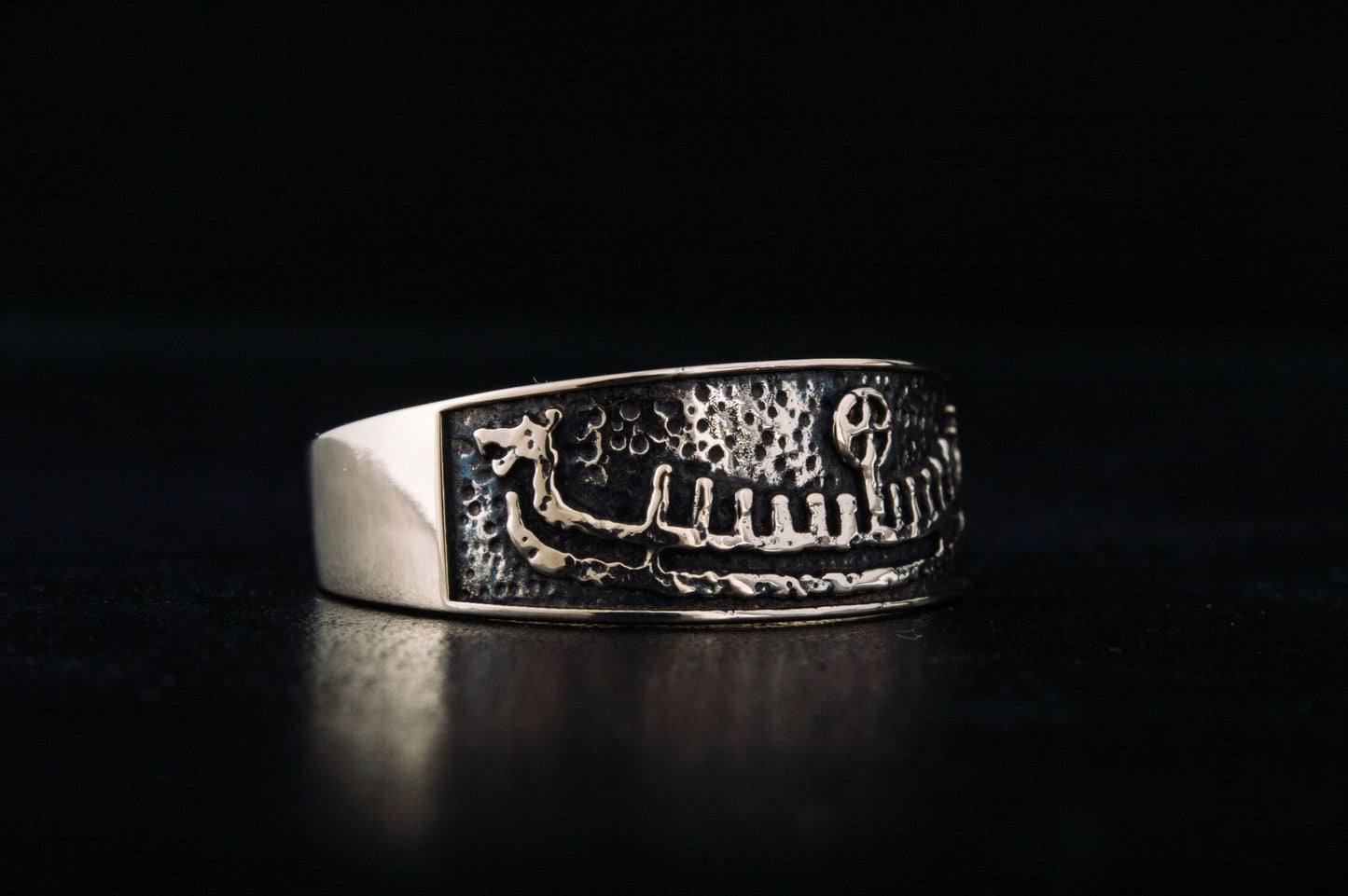 vkngjewelry Ring Handcrafted  Drakkar Symbol Bronze Handcrafted Ring