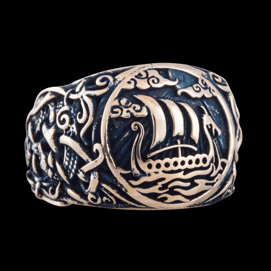 vkngjewelry Bagues Handcrafted  Drakkar Symbol Mammen Ornament Bronze Ring