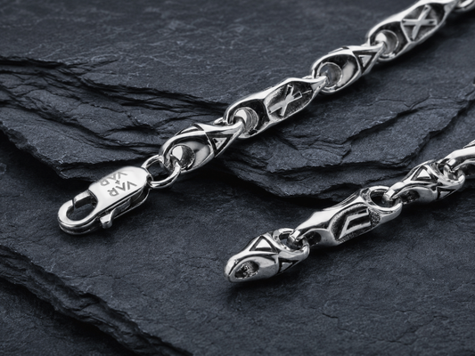 vkngjewelry Chain 925 Sterling Silver Elder Futhark Rune Chain, Protective Rune Amulet