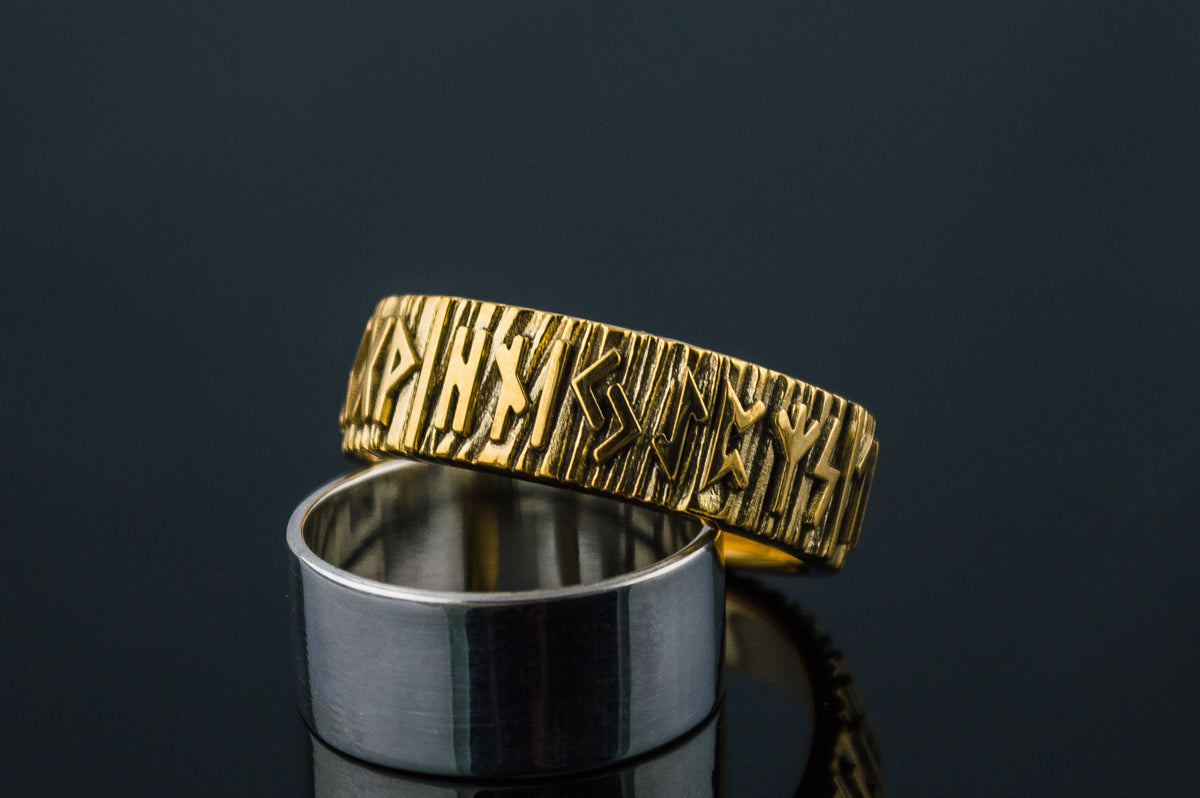 vkngjewelry Ring Handcrafted Elder Futhark Runes Gold Ring