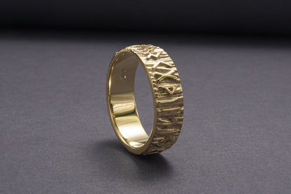 vkngjewelry Ring Handcrafted Elder Futhark Runes Gold Ring