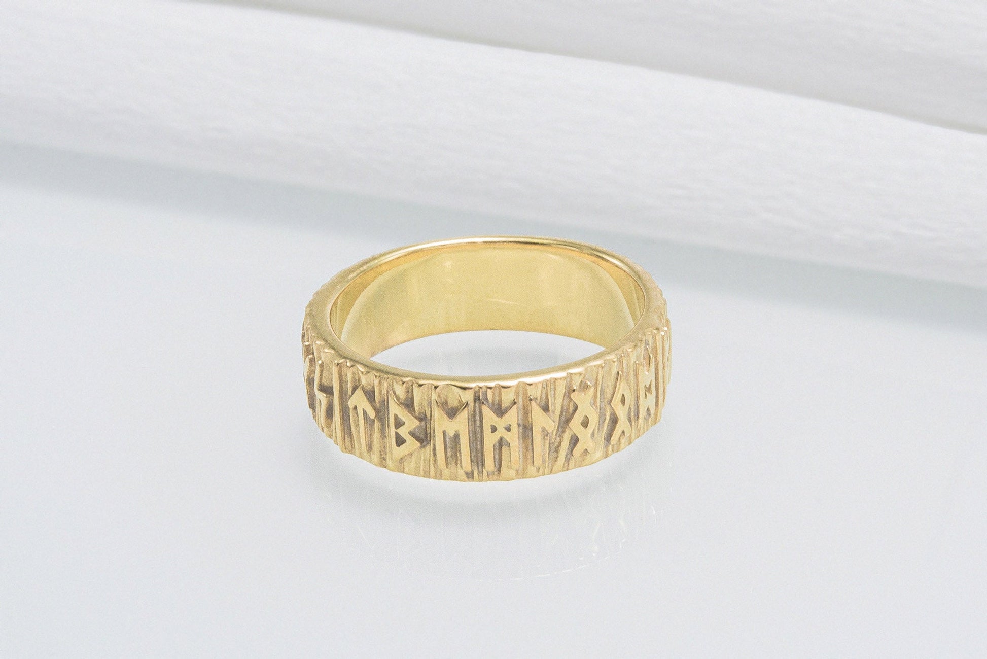 vkngjewelry Ring Handcrafted Elder Futhark Runes Gold Ring