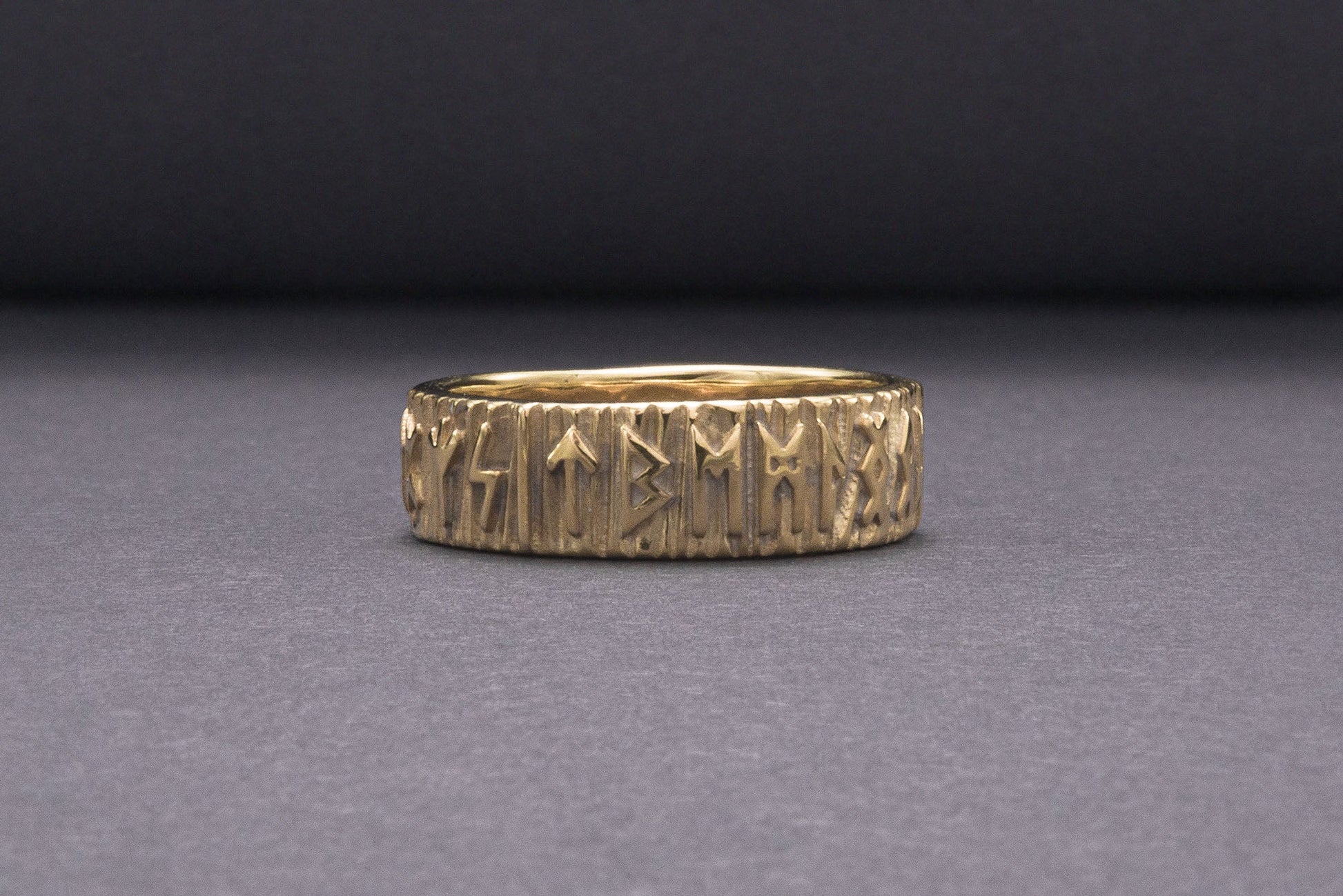 vkngjewelry Ring Handcrafted Elder Futhark Runes Gold Ring