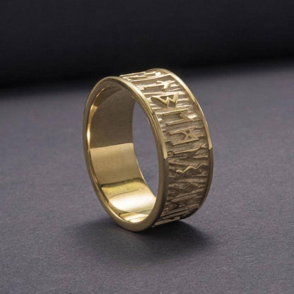 vkngjewelry Bagues Elder Futhark Runes with Wide Rim Gold Ring