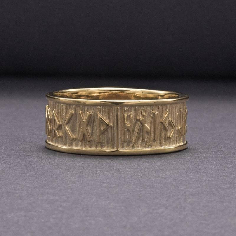 vkngjewelry Bagues Elder Futhark Runes with Wide Rim Gold Ring