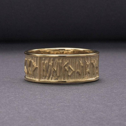 vkngjewelry Bagues Elder Futhark Runes with Wide Rim Gold Ring