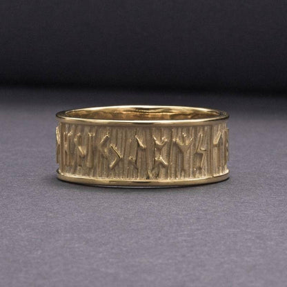 vkngjewelry Bagues Elder Futhark Runes with Wide Rim Gold Ring