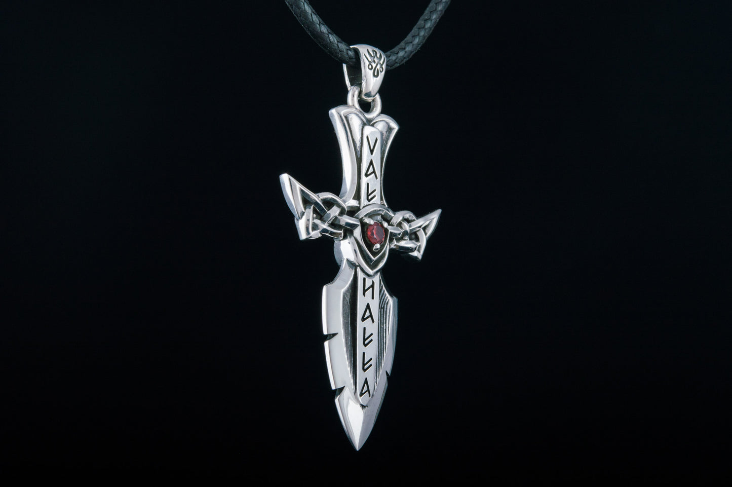 vkngjewelry Pendant Handcrafted Valhalla Sword Runes and Cubic Zirconia Sterling Silver Pendant