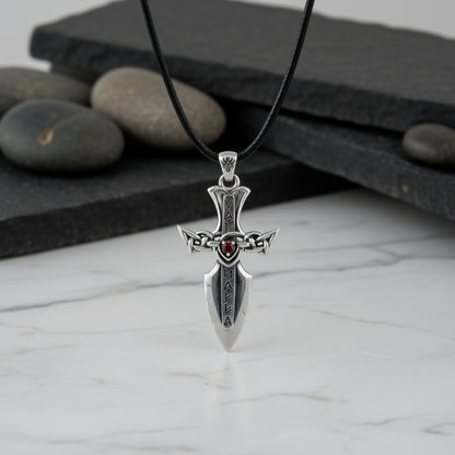 vkngjewelry Pendant Handcrafted Valhalla Sword Runes and Cubic Zirconia Sterling Silver Pendant