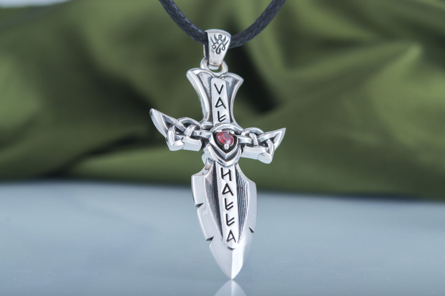 vkngjewelry Pendant Handcrafted Valhalla Sword Runes and Cubic Zirconia Sterling Silver Pendant