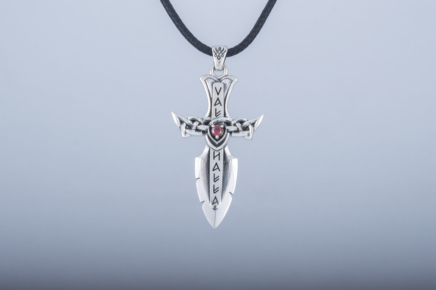 vkngjewelry Pendant Handcrafted Valhalla Sword Runes and Cubic Zirconia Sterling Silver Pendant