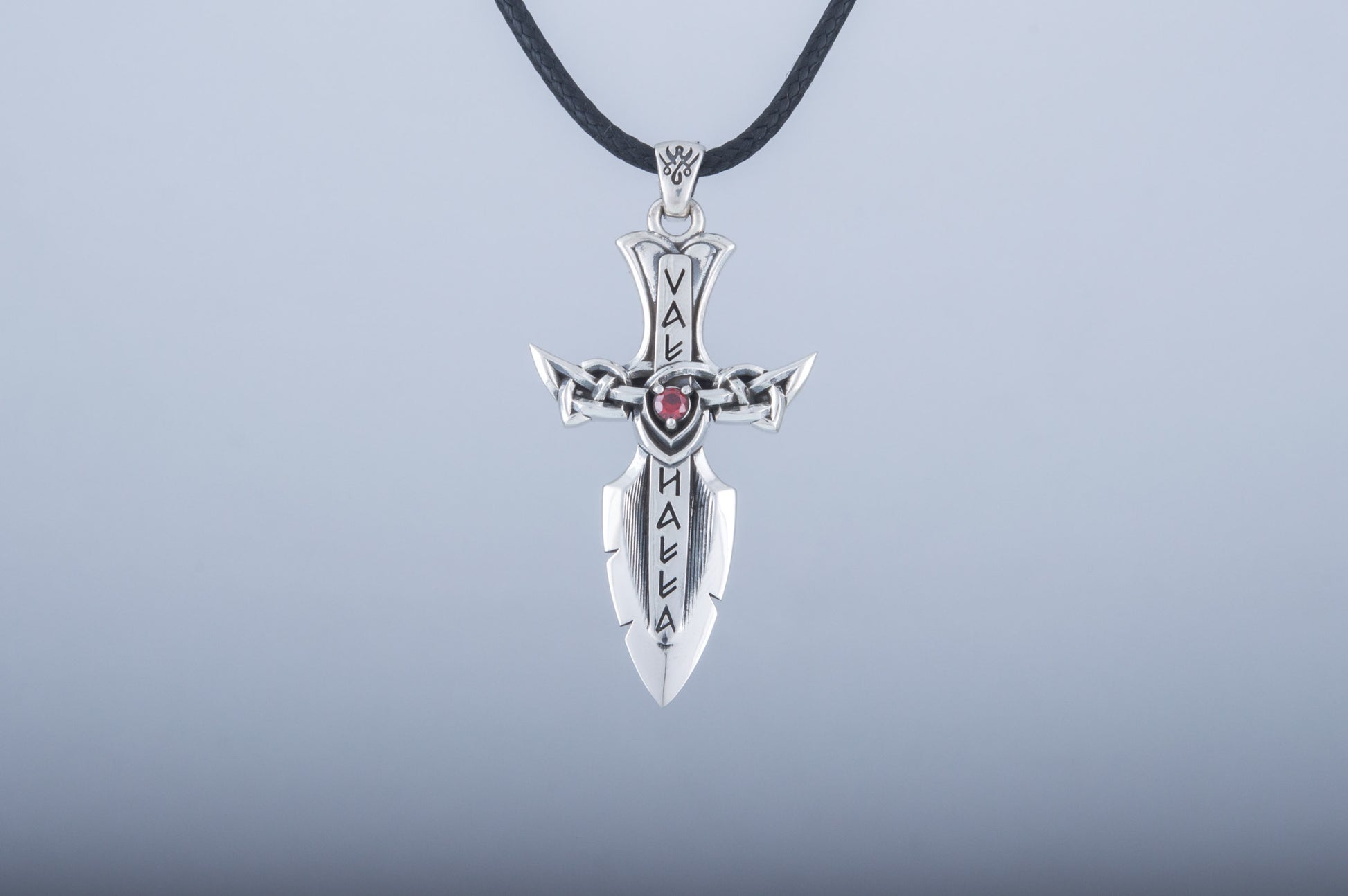 vkngjewelry Pendant Handcrafted Valhalla Sword Runes and Cubic Zirconia Sterling Silver Pendant
