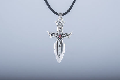 vkngjewelry Pendant Handcrafted Valhalla Sword Runes and Cubic Zirconia Sterling Silver Pendant