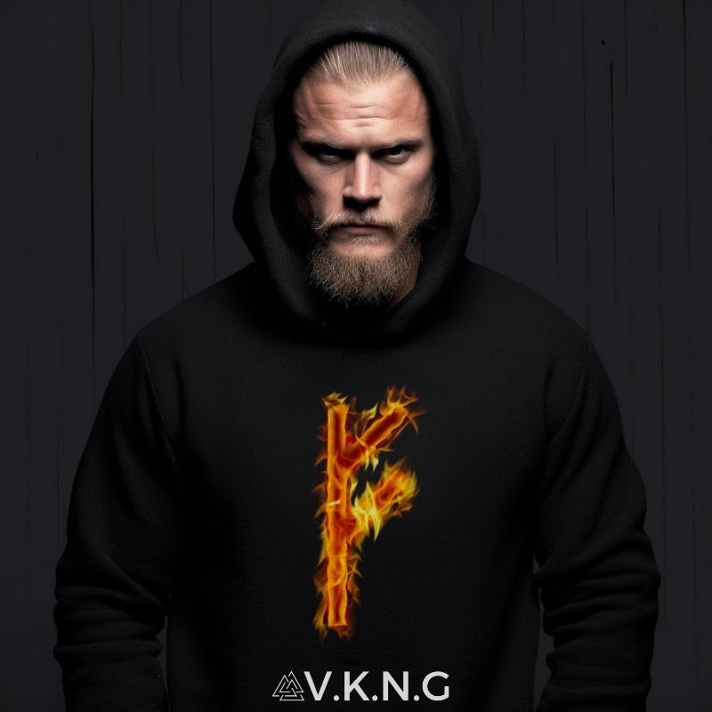 Printify Hoodie Fehu Flaming Rune V.K.N.G™ Hoodie