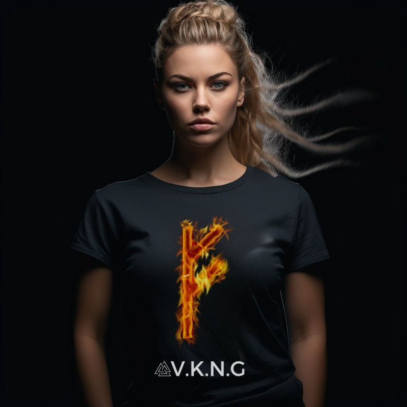 Printify T-Shirt Fehu Flaming Rune V.K.N.G™ T-shirt Girly Cut