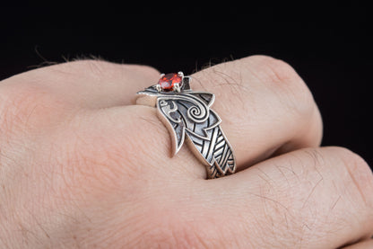 vkngjewelry Ring Handcrafted Fenrir Ring Gem Sterling Silver Ring