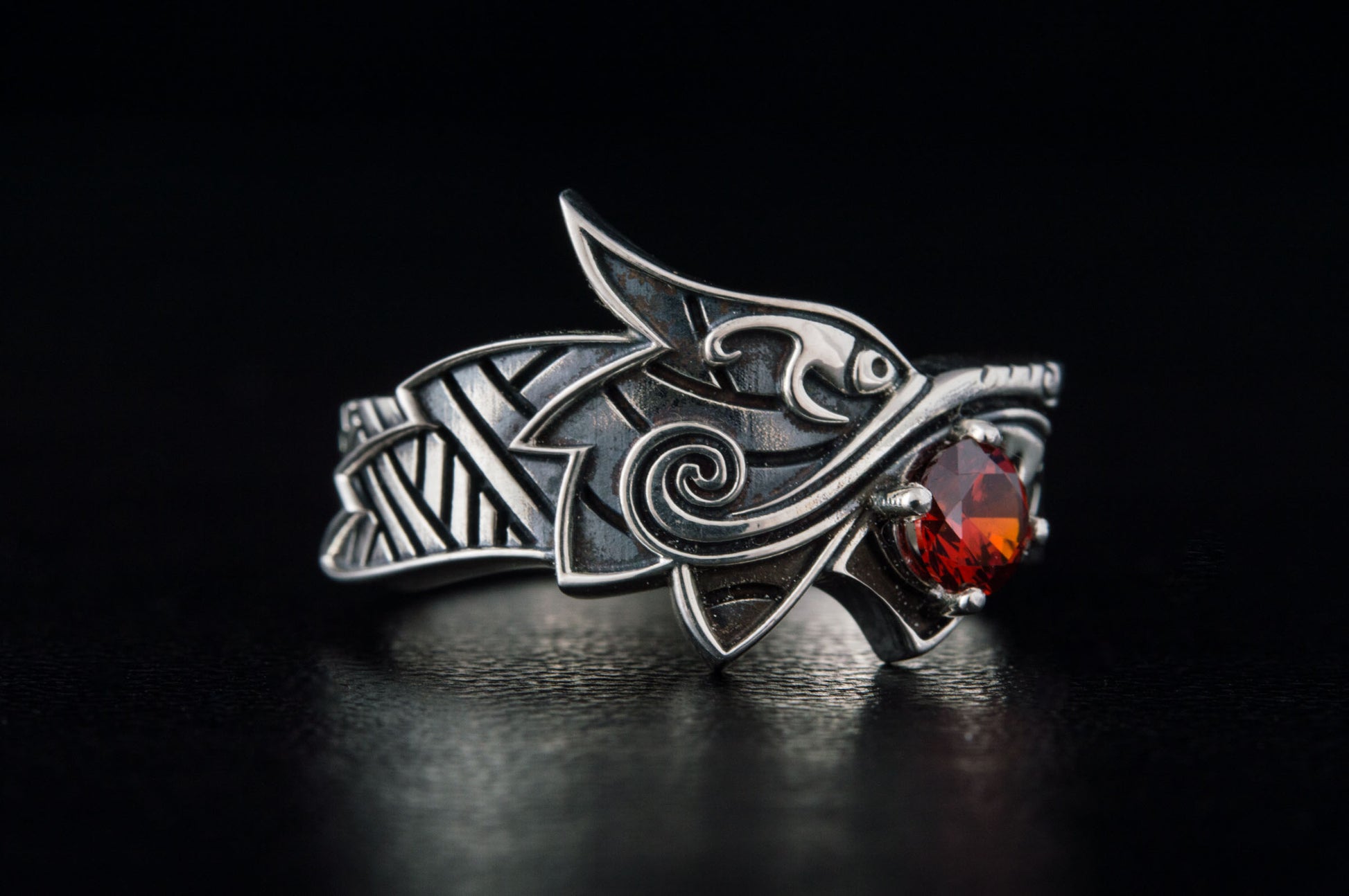 vkngjewelry Ring Handcrafted Fenrir Ring Gem Sterling Silver Ring